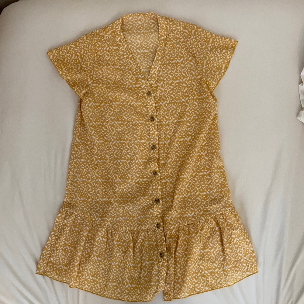 Imysty Polka Dot V Neck Button Down T-Shirt Dress